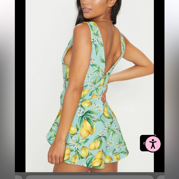 Mint Lemon Print Wrap Short Romper - Picture 4 of 4
